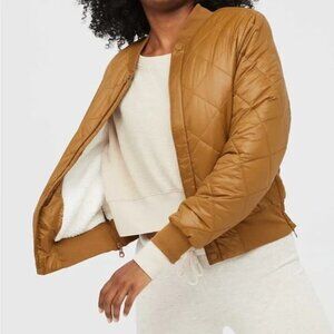 Offline Aerie Quilted Sherpa Puffer Jacket Womens Medium Yellow Full Zip Bomber